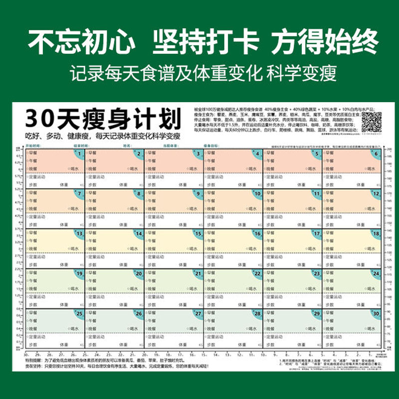 减肥励志墙贴健身海报贴纸瘦身记录体重打卡瑜伽工艺品