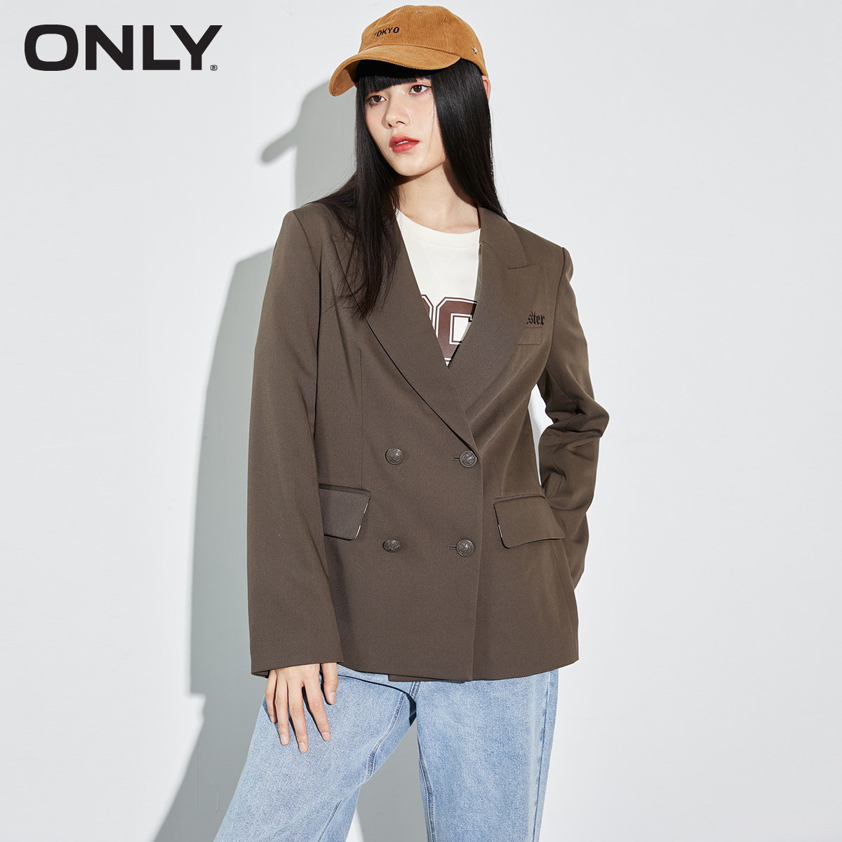 only2022秋季新款ol纯色字母刺绣宽松直筒西服西装