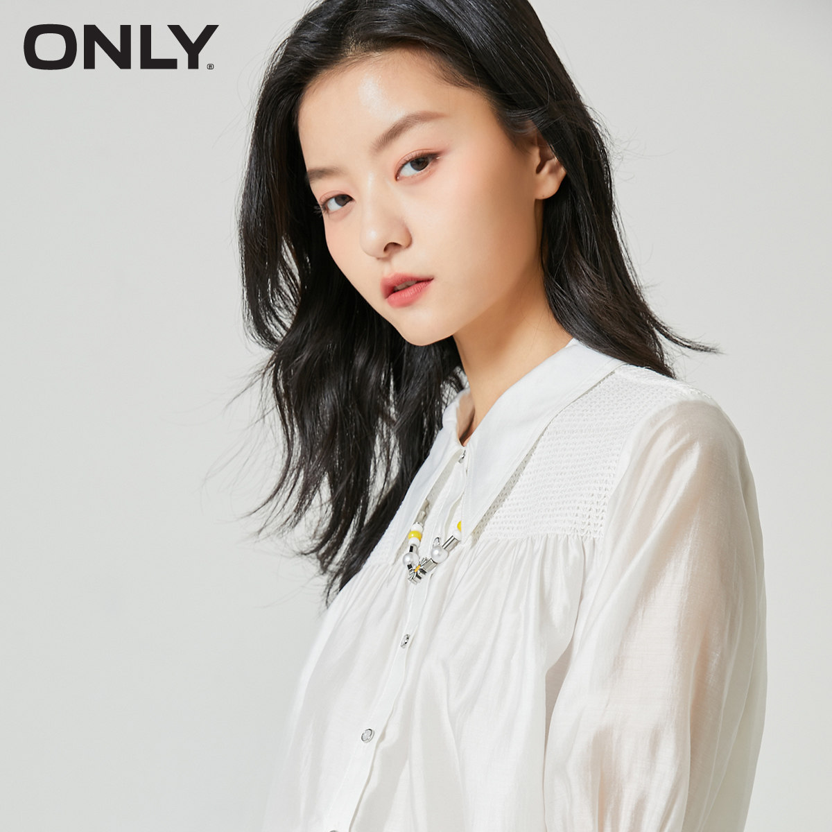 only2021夏季新款时尚气质拼接宽松直筒长袖衬衫衬衫