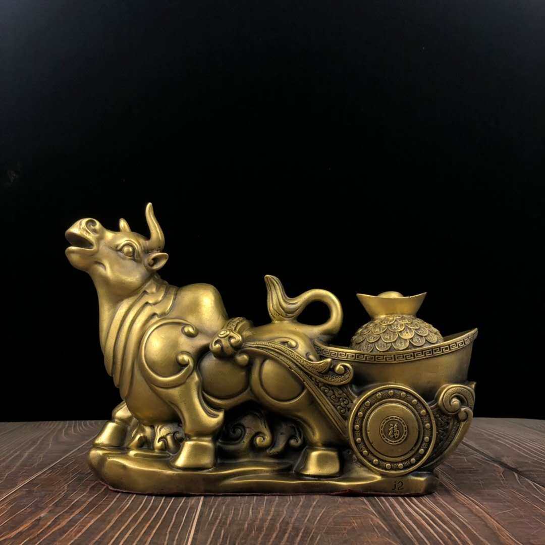 纯铜金钱元宝摆件生肖牛财势如虹牛旺市公牛摆件