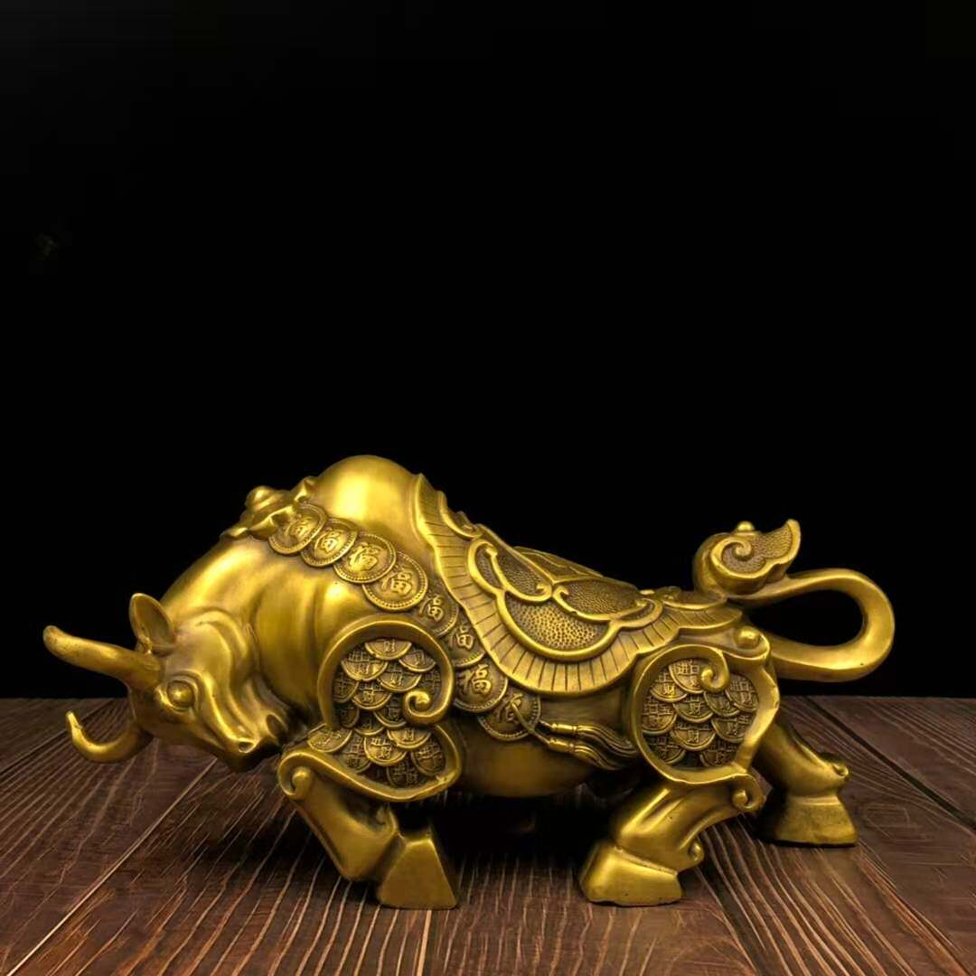 铜牛摆件纯铜金钱财字牛生肖牛气冲天旺市牛公牛招财客厅工艺摆设