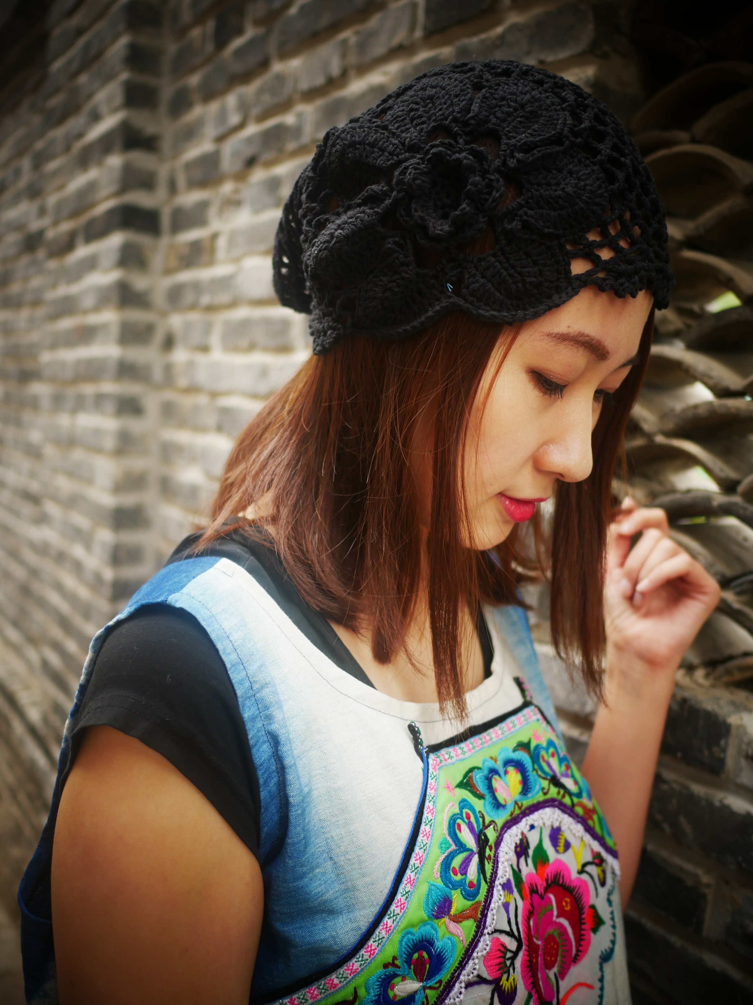 原创文艺范复古手工钩花宽松兜帽堆堆帽女帽子发饰