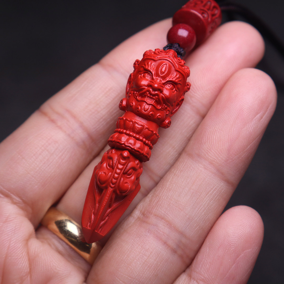 保真原矿朱砂红砂大黑天降魔杵吊坠挂件菩提其他diy饰品配件