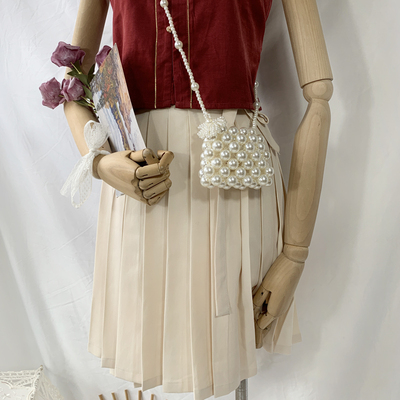 无糖加冰椿松集明制服满褶裙半身短裙净色百褶裙显高夏季汉服