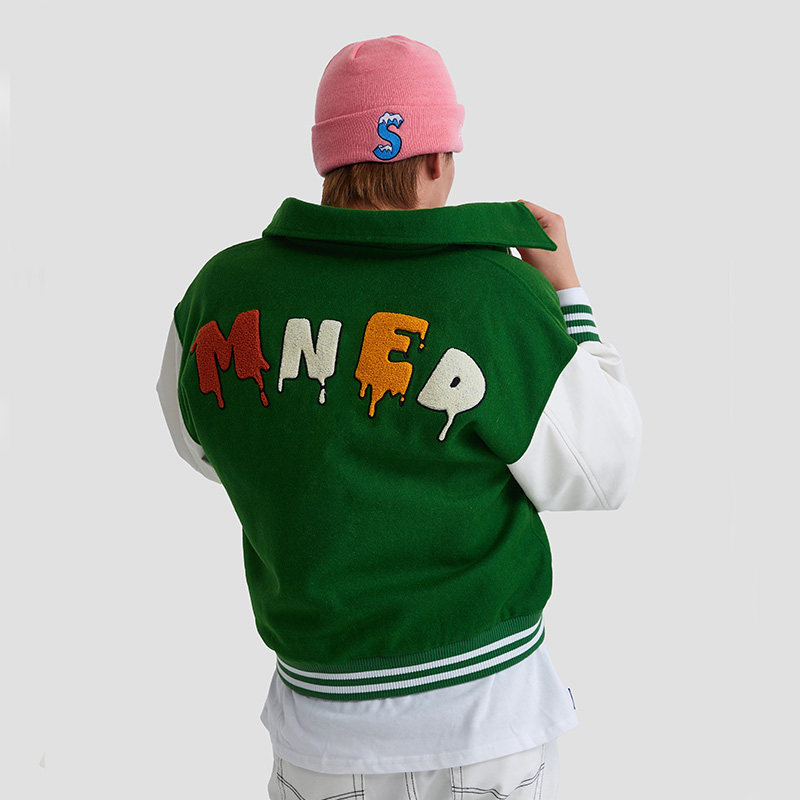 maisonemeraldme西部世界玫瑰鲸鱼护盾绿色拼皮时尚翻领夹克