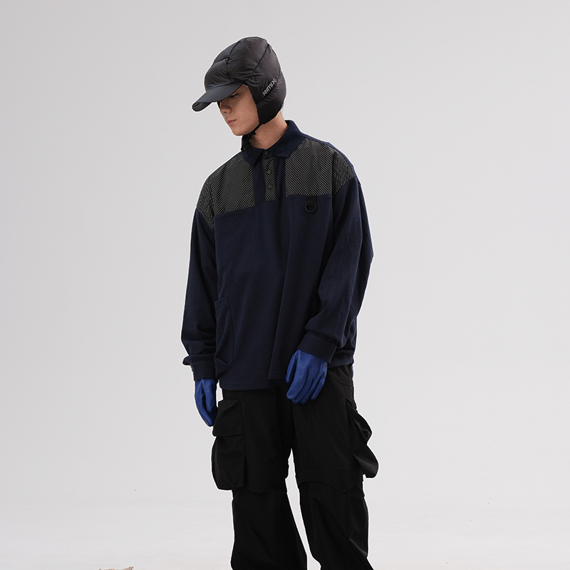 halcyon22aw复古山系户外露营拼接珠地棉套套头polo衫