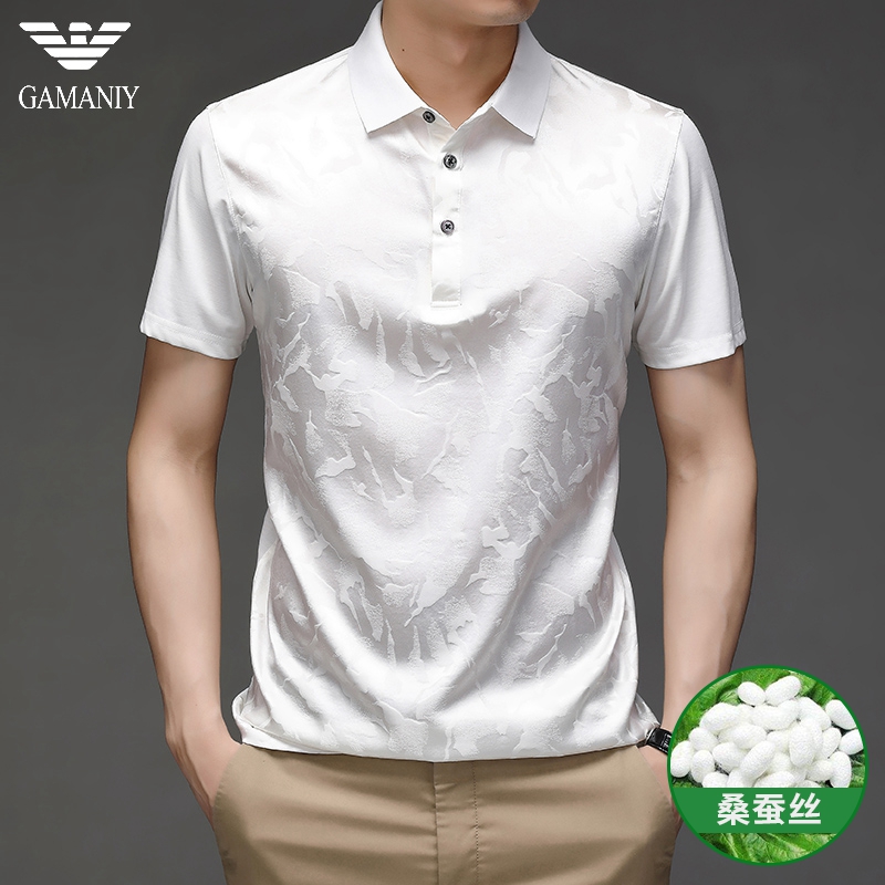 奇 阿玛尼 亚夏季翻领短袖桑蚕冰感T恤男2021新款时尚半袖polo衫