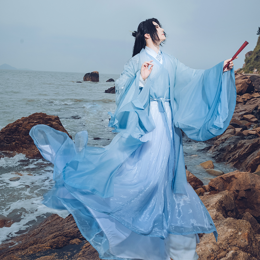 风雅司制原创北泽宋男交圆领大袖衫玉绿蓝渐变汉服