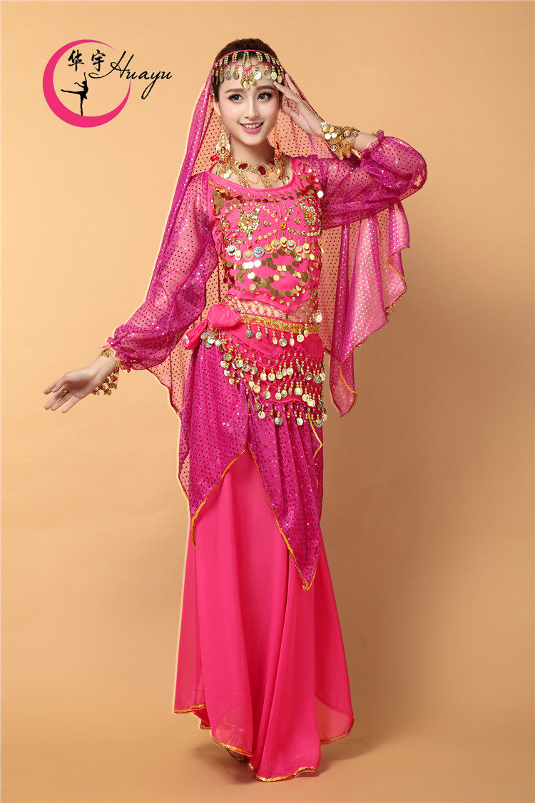 新款印度服装肚皮演出服套装新疆阿拉伯长袖舞蹈民族服装