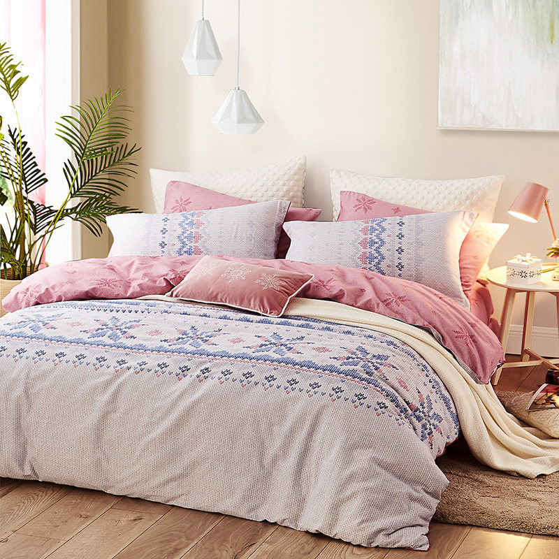 lovo乐蜗罗莱家纺四件件套全棉纯棉双面磨毛北欧床品套件