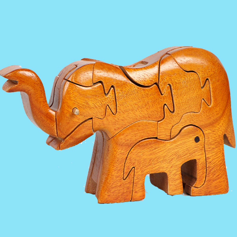 积木木制动物大象儿童益智玩具拼插拼图diy榫卯塑料积木