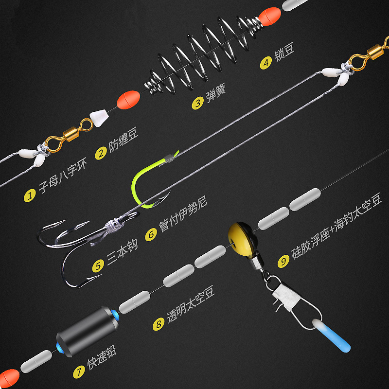 手竿鲢鳙钓组改良绑好成品台钓双钩线线组缠绕鱼钩