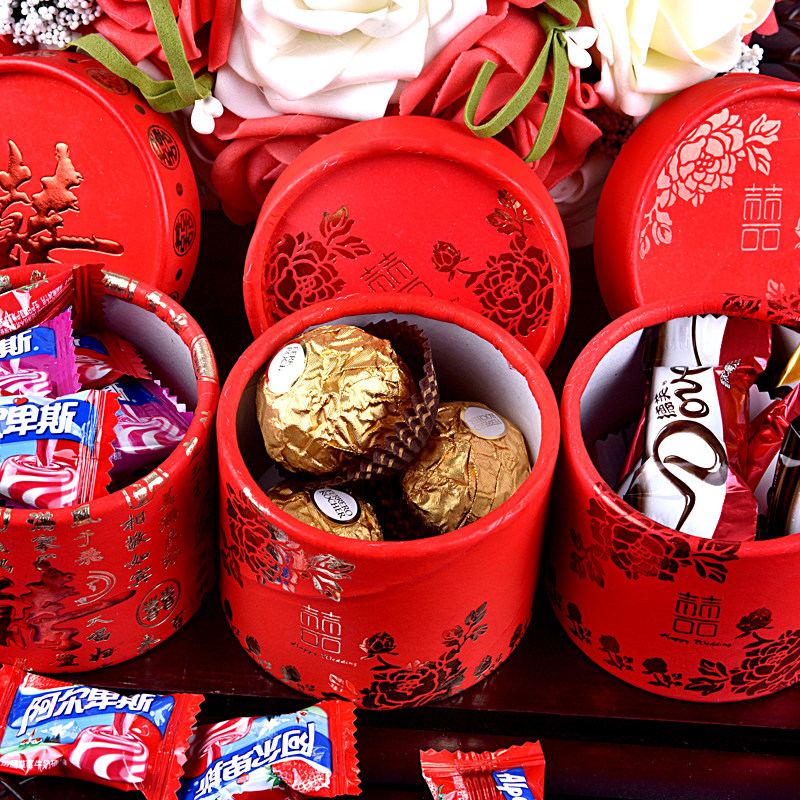 2022新款结婚喜糖包装盒创意糖盒盒子圆筒中国糖盒