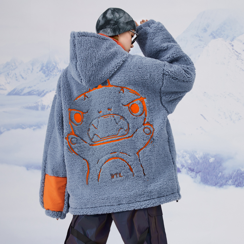 BTK联名潮牌冬季棉服男宽松小怪兽羊羔绒棉衣双面穿情侣工装外套