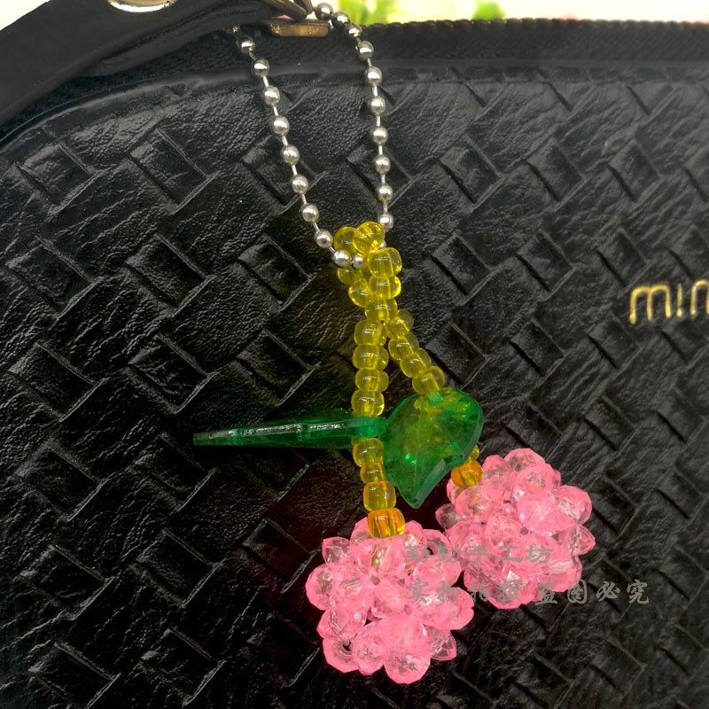 手工串珠樱桃挂件钥匙扣包包可爱饰品水晶穿珠空中吊饰