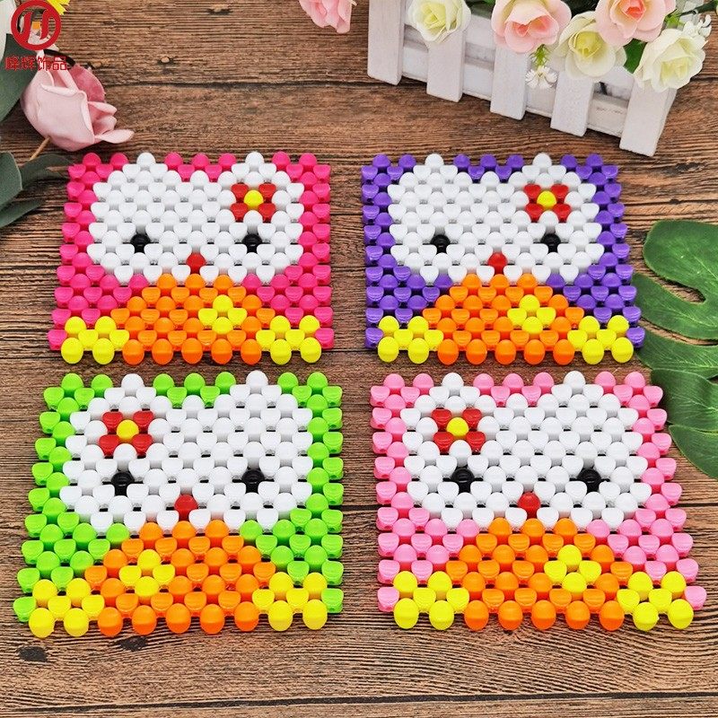 diy手工串珠杯垫隔热彩色卡通穿珠编织亚克力餐垫