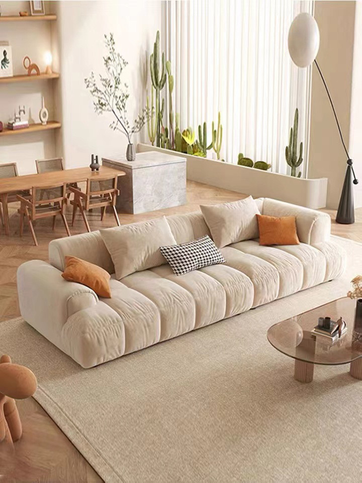 侘寂现代简约意式极简客厅磨砂科技布小户型网红皮布沙发