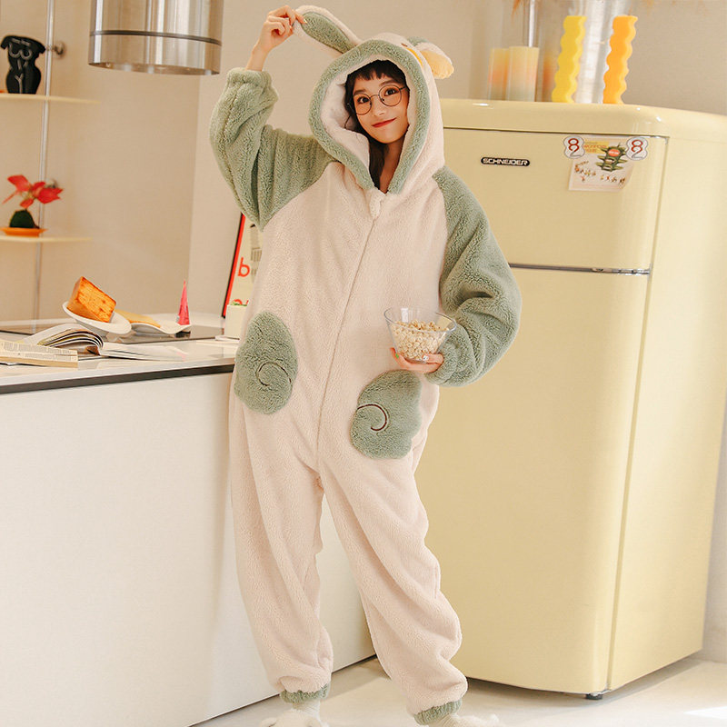 珊瑚绒睡衣女冬季连体卡通动漫可爱学生加厚加绒法兰绒家居服秋冬