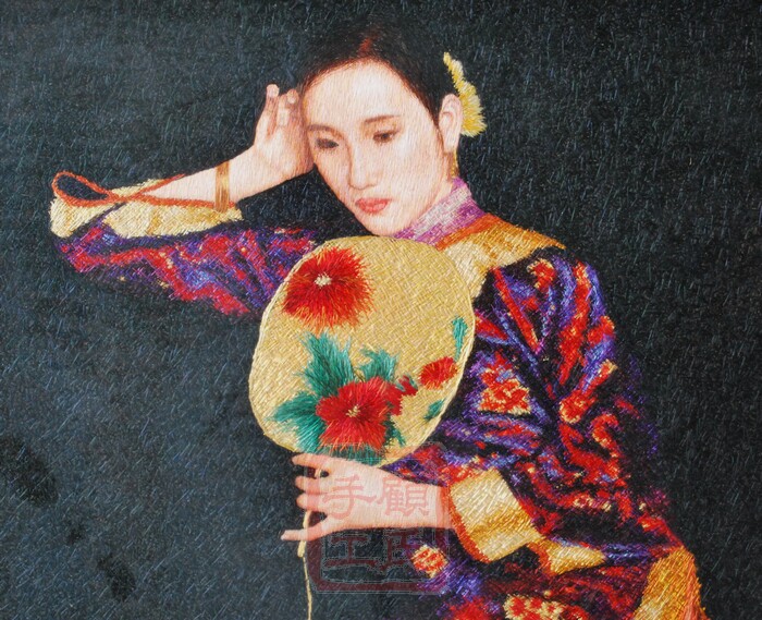 油画顾氏苏州刺绣人物美女苏绣成品走廊书房苏绣