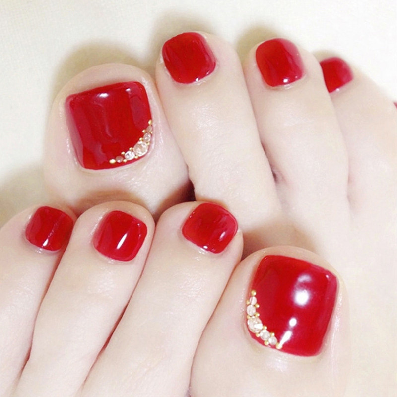 贴片脚指甲穿戴美甲成品可拆卸红色猫眼镶钻指甲美甲工具