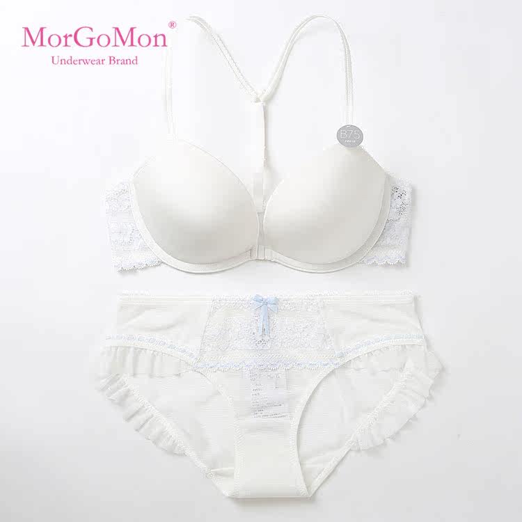 morgomon2018少女内衣百搭光面上托中厚杯小胸聚拢前扣文胸套装
