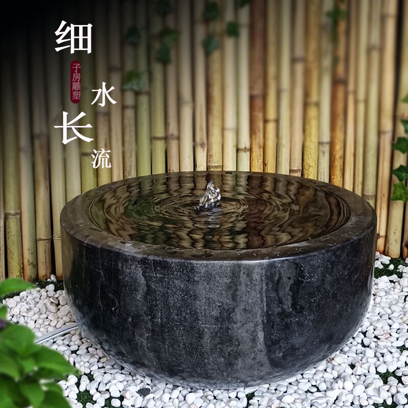 石雕流水喷泉摆件石头水钵石钵景观水景涌泉石头水池户外庭院装饰