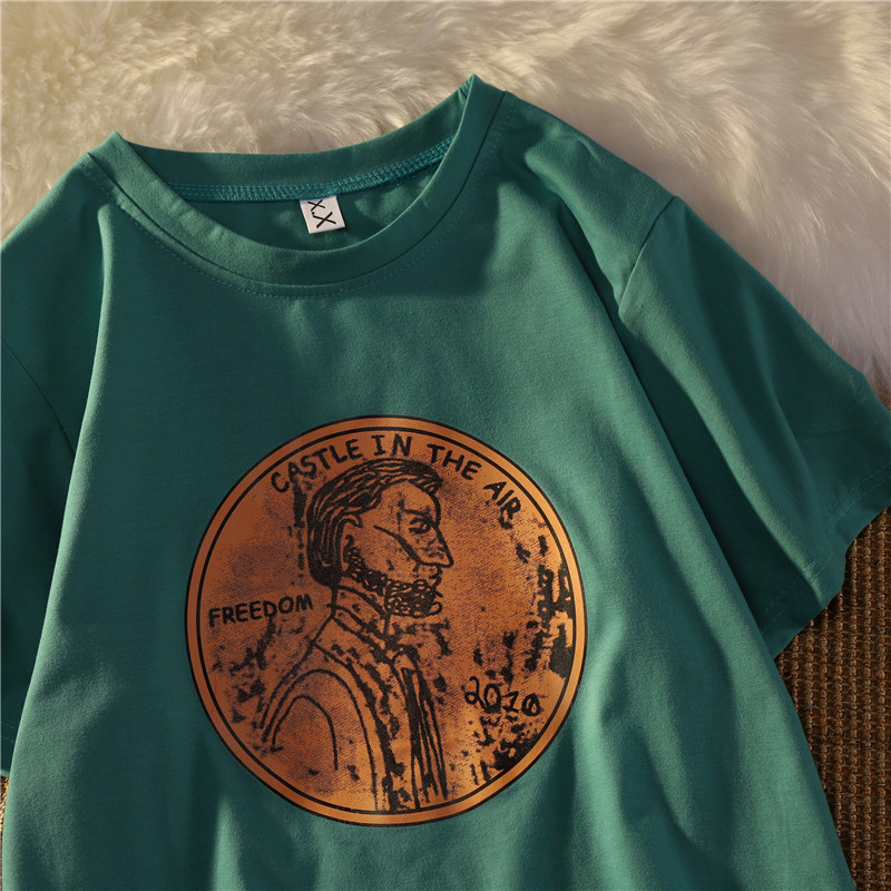 港风欧美复古短袖t恤女2022修身韩版ins潮原宿风chic港味半袖上衣