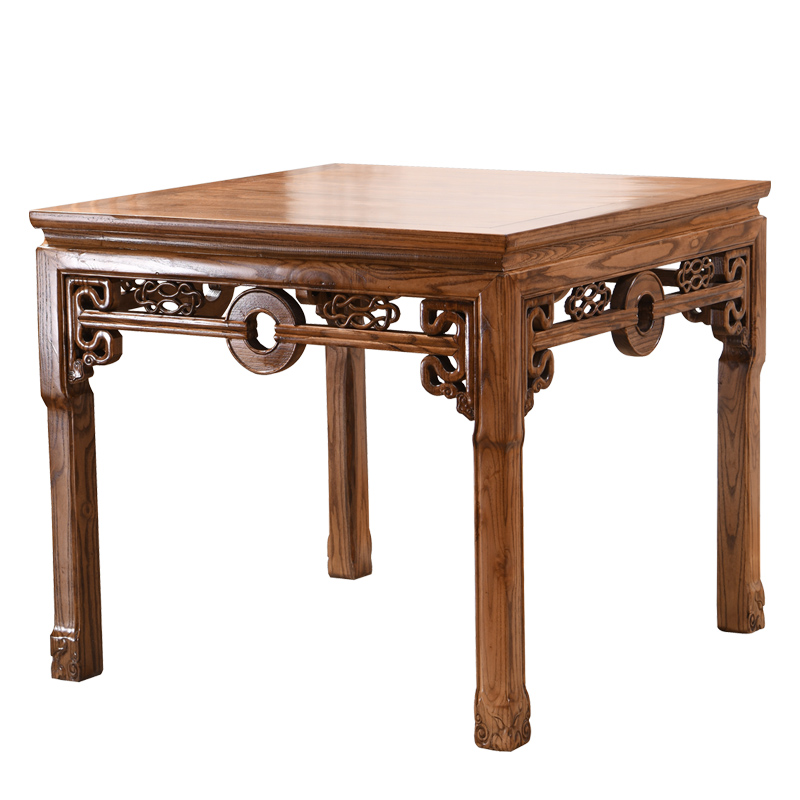 仿古实木餐桌小方桌正方形八仙桌铜钱桌家用中堂桌新中式长凳餐椅