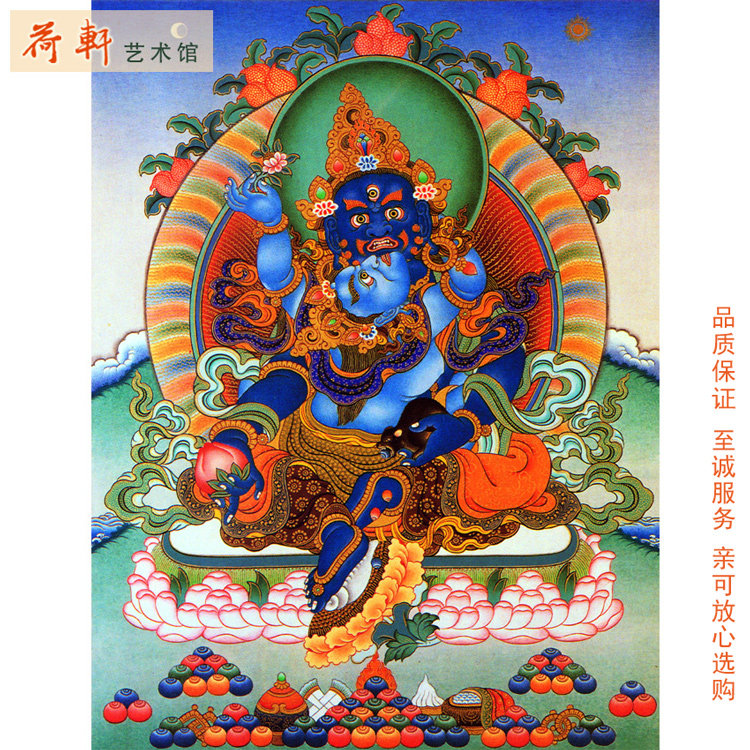 唐卡财神挂画西藏画蓝国画菩萨开运招财装饰画藏族唐卡