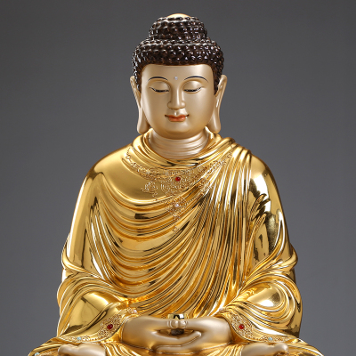 秦歌台湾手工贴金释迦牟尼佛佛像三宝如来佛祖阿弥陀佛像开光铜像