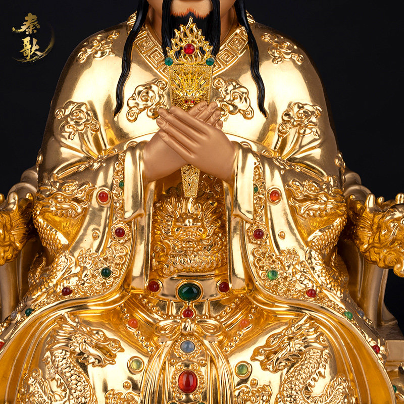 秦歌手工贴金镶宝纯铜城隍神像家用佛堂供奉装饰摆件