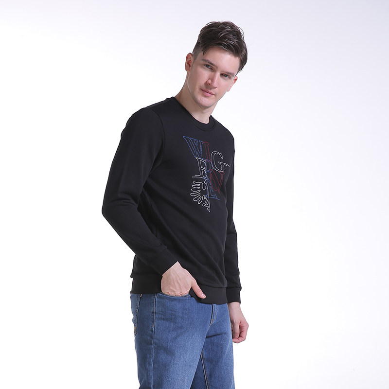 威鹏男长袖t恤 纯棉圆领秋季运动休闲舒适弹力针织t恤男装d43050