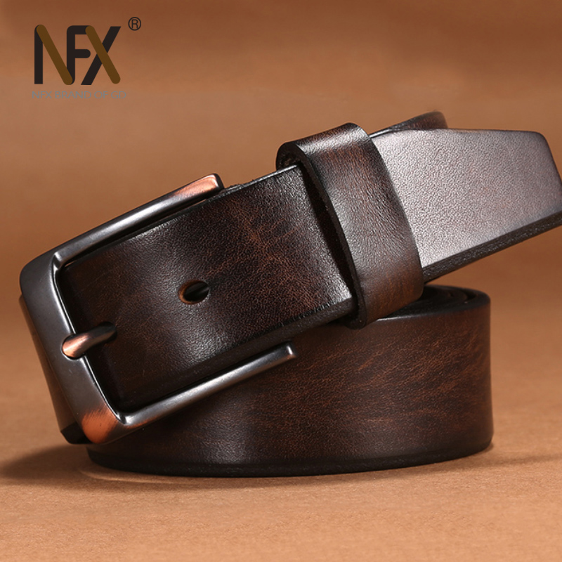 NFX轻奢品牌 新款商务复古头层牛皮皮带青中年男士针扣真皮裤腰带