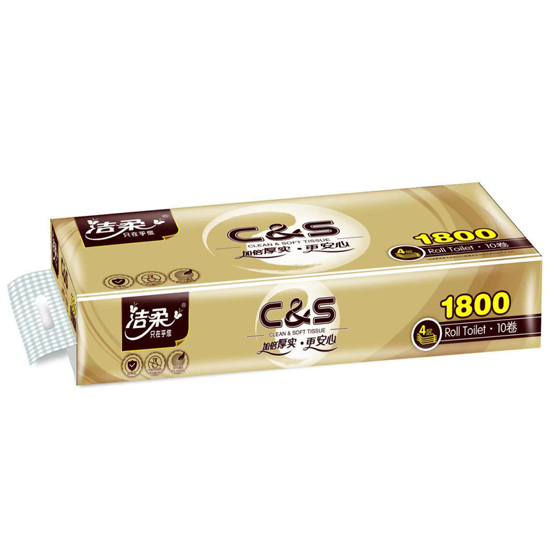 洁柔卷纸金尊4层加厚1800克有芯卷筒纸家用卫生纸手纸厕纸1提10卷