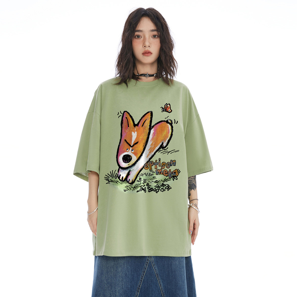 eptisonmeta夏季新款调皮狗创意印花图案230g重磅潮流短袖t恤