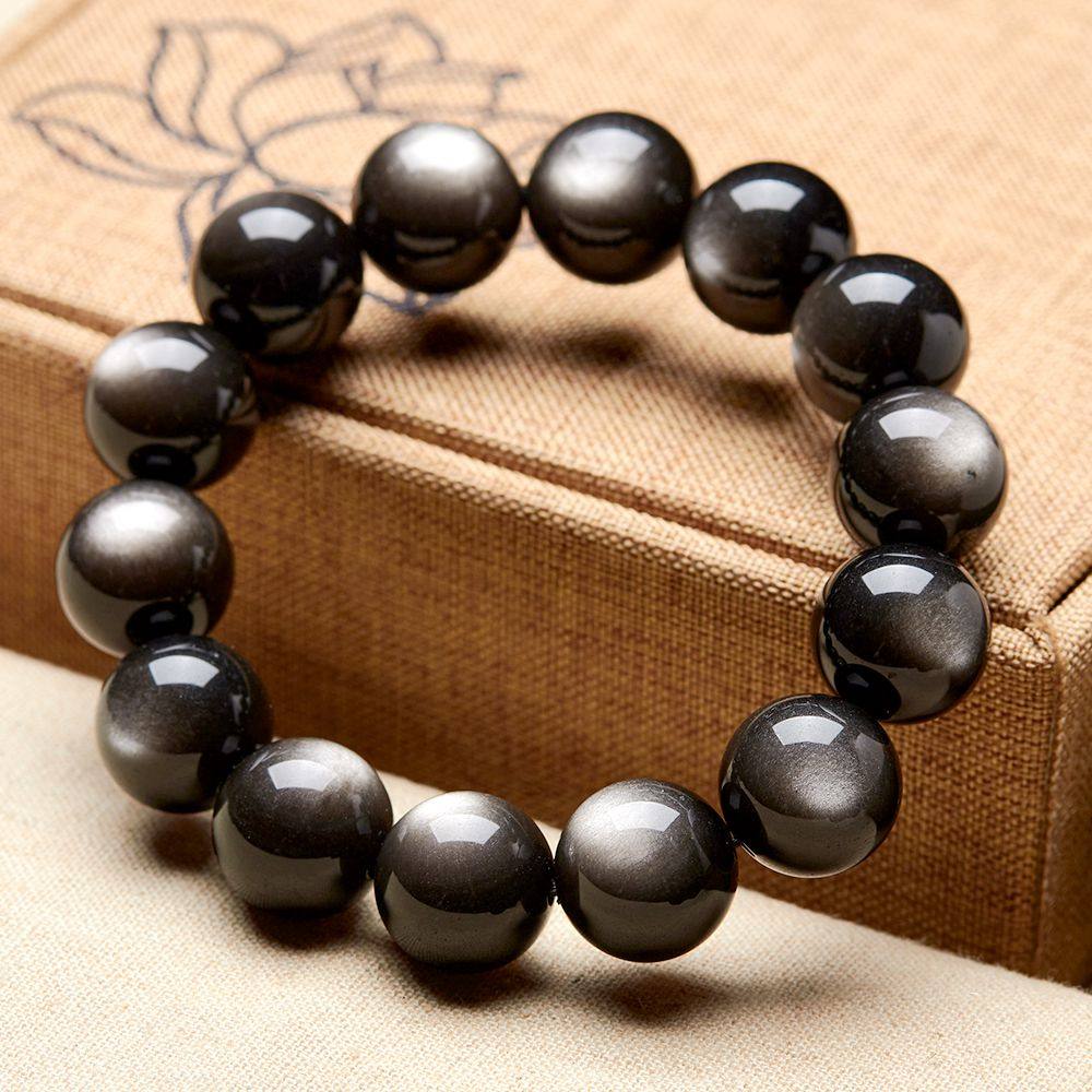 天然水晶双眼曜石银曜石手链转运男士单圈貔貅情侣手链