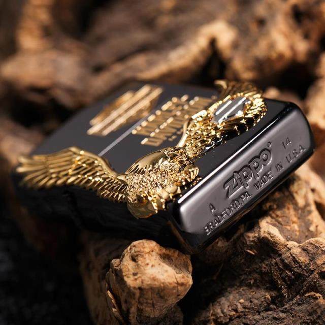 美国原装正品zippo打火机黑冰哈雷镀金金大侧鹰zippo