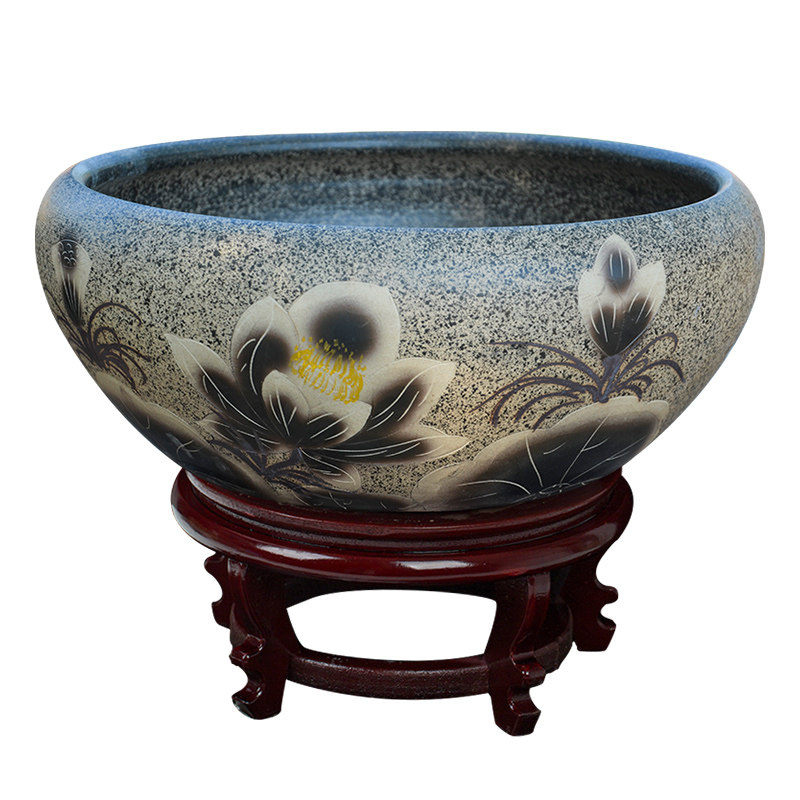 花盆鱼缸陶瓷金鱼缸莲花睡莲盆缸圆形乌龟小型鱼缸
