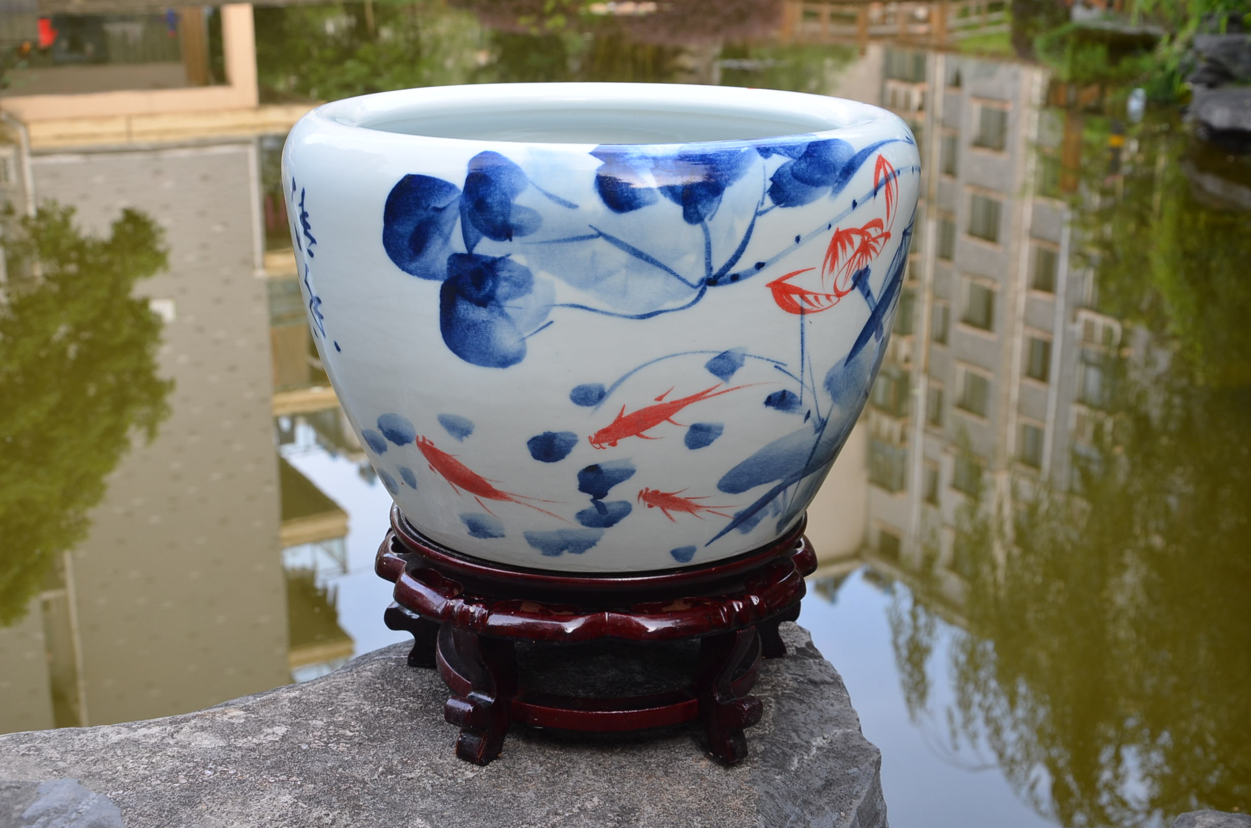 鱼缸水族箱景德镇特大号生态创意青花瓷金鱼缸风水乌龟桌面缸