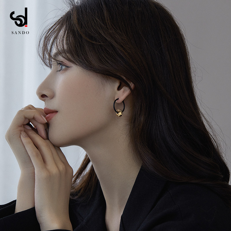 复古黑色圈圈耳环小众设计气质高级简约圆圈耳环