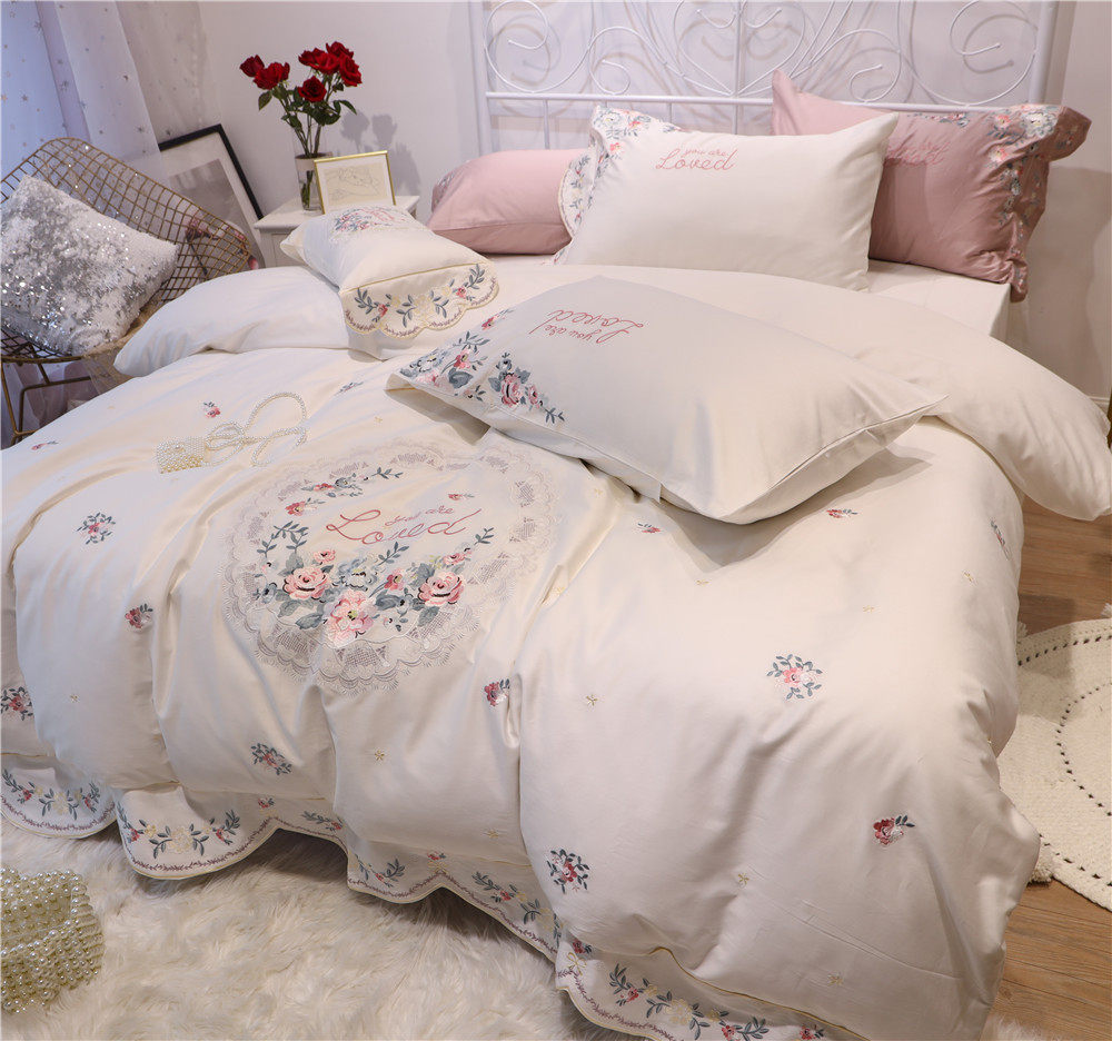 欧式贵族小清新60支长绒纯棉全棉刺绣床上用品被套床品套件