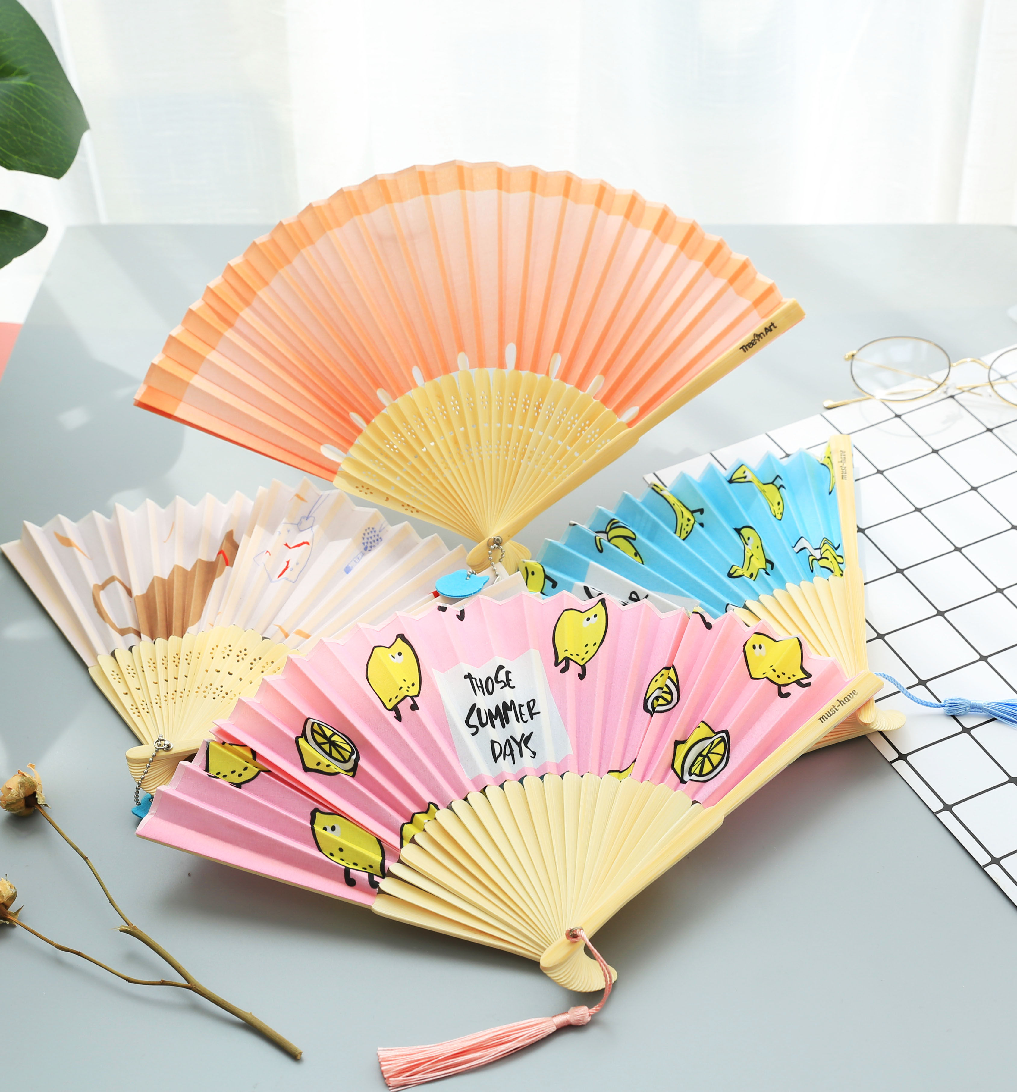 小清新日式卡通儿童迷你布面折扇古风夏季学