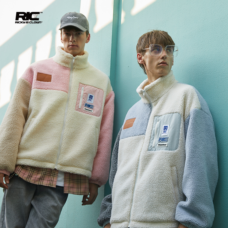 RickyisClown JOKE RiC小丑三色拼接羊羔绒夹克羊羔毛外套国潮牌