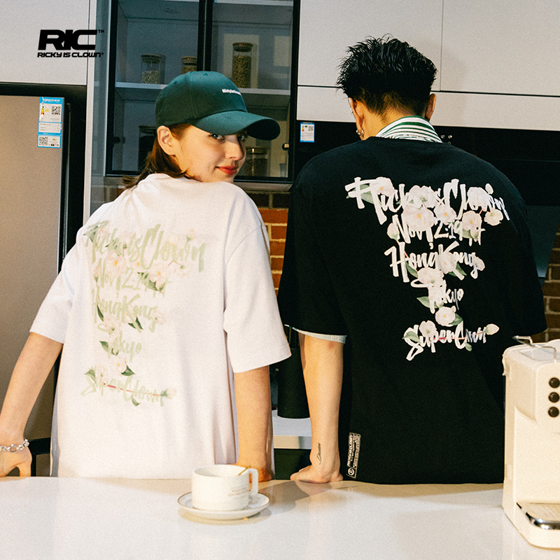 RickyisClown小丑愚人花园山茶花一血短袖T恤男潮牌情侣装夏装RiC