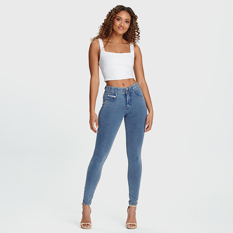 意大利freddy双扣now系列列中腰直筒牛仔裤提臀紧身运动牛仔裤