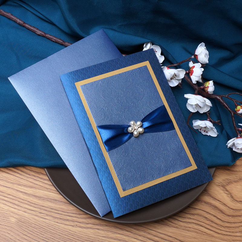 贺卡蓝色轻奢男女女士商务定制简约领导生日贺卡