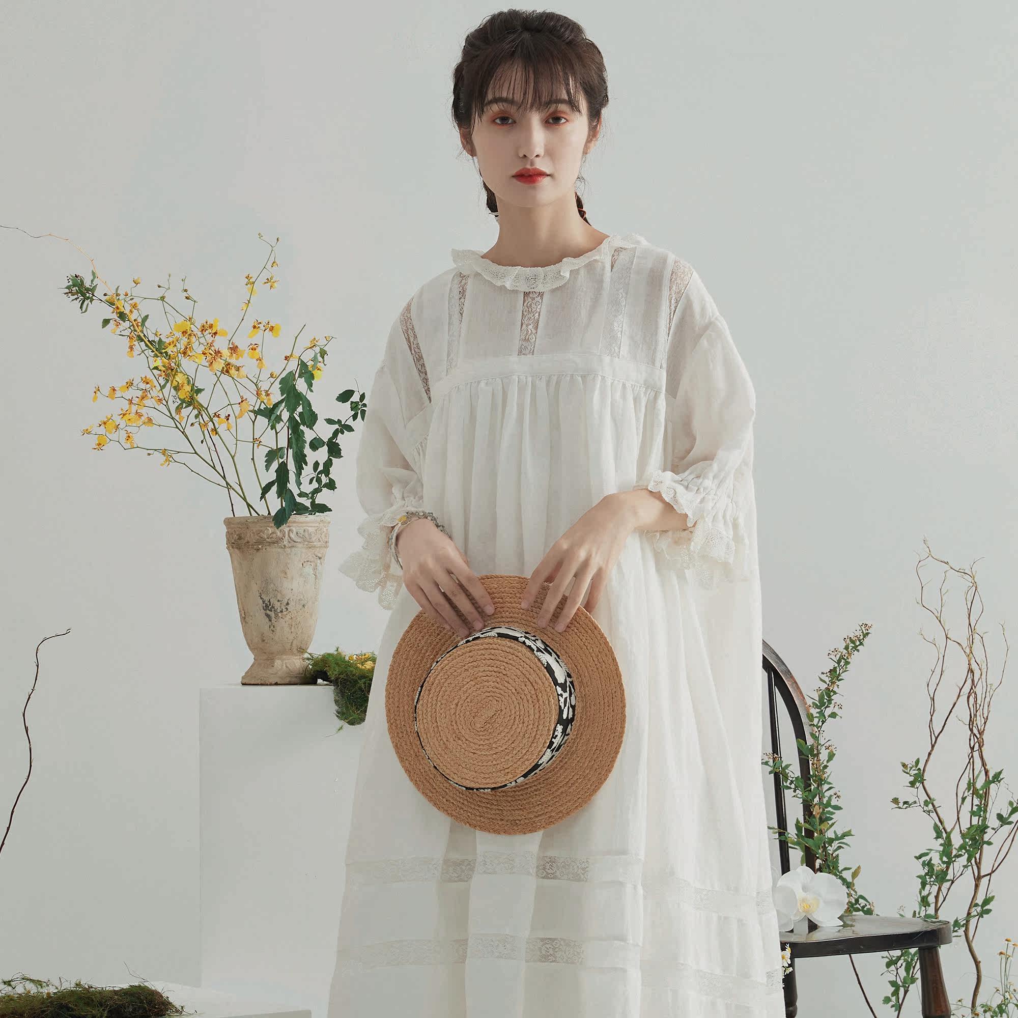 女裙仙女裙子森系连衣裙棉麻波浪文艺荷叶花边连衣裙