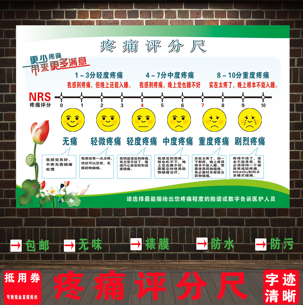 医院温馨提示住院部病房表情疼痛评分尺海报挂图疼痛