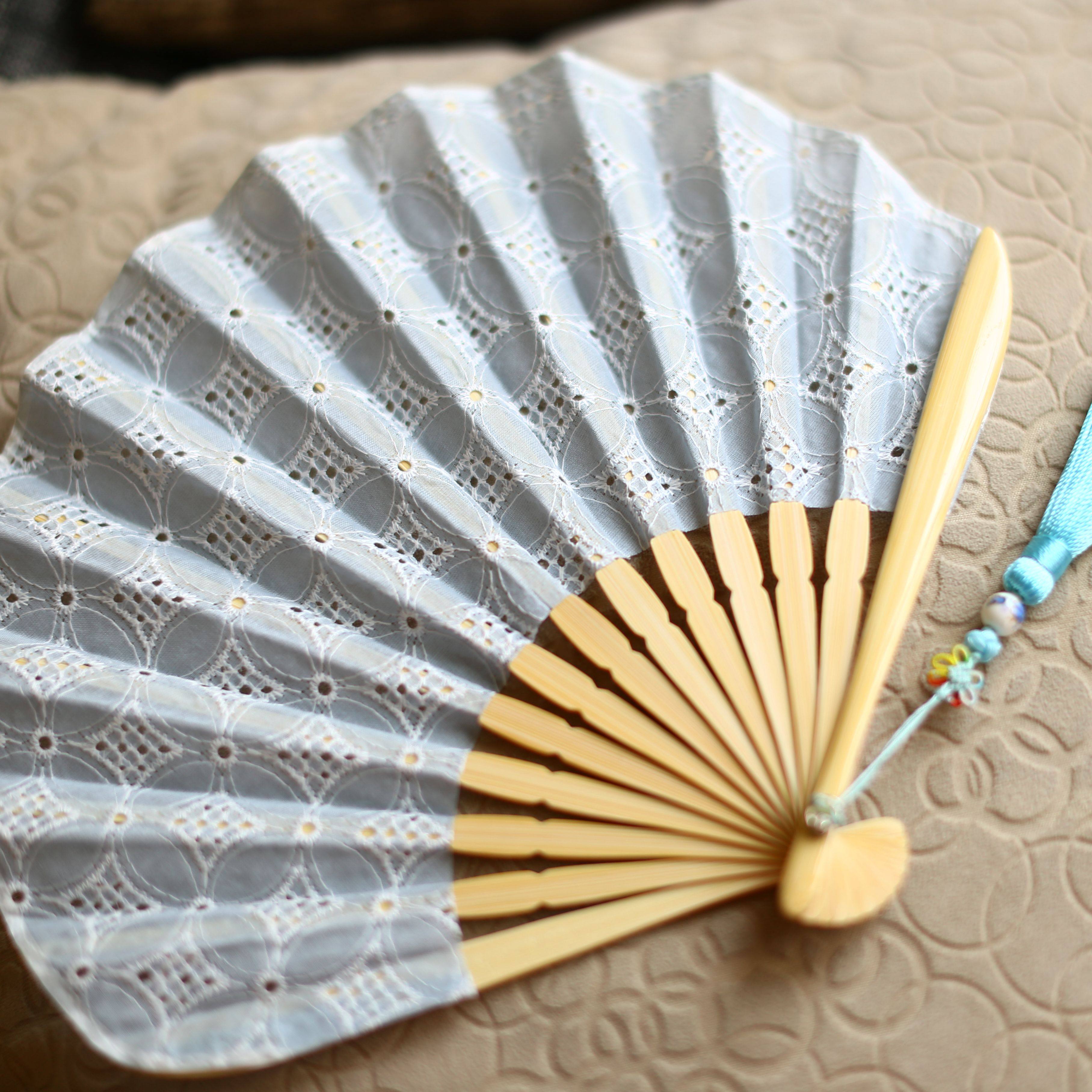 源氏贝壳和服旗袍女扇折扇子手工刺绣蕾丝纯色扇子