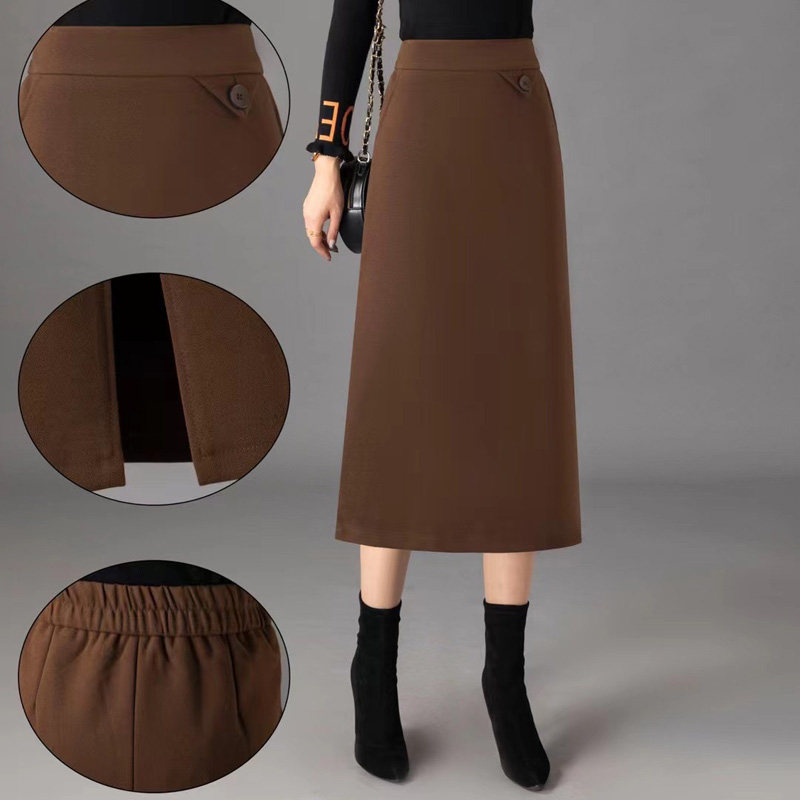 中长款半身裙秋冬女士后开叉长裙a型冬裙时尚百搭显瘦直筒裙包裙